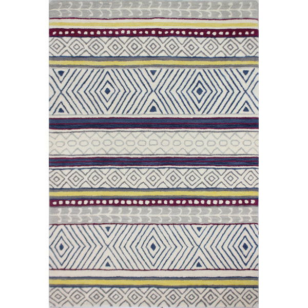 Union Rustic Lonergan Handmade Tufted Wool Ivory/Blue/Gray Wool Rug